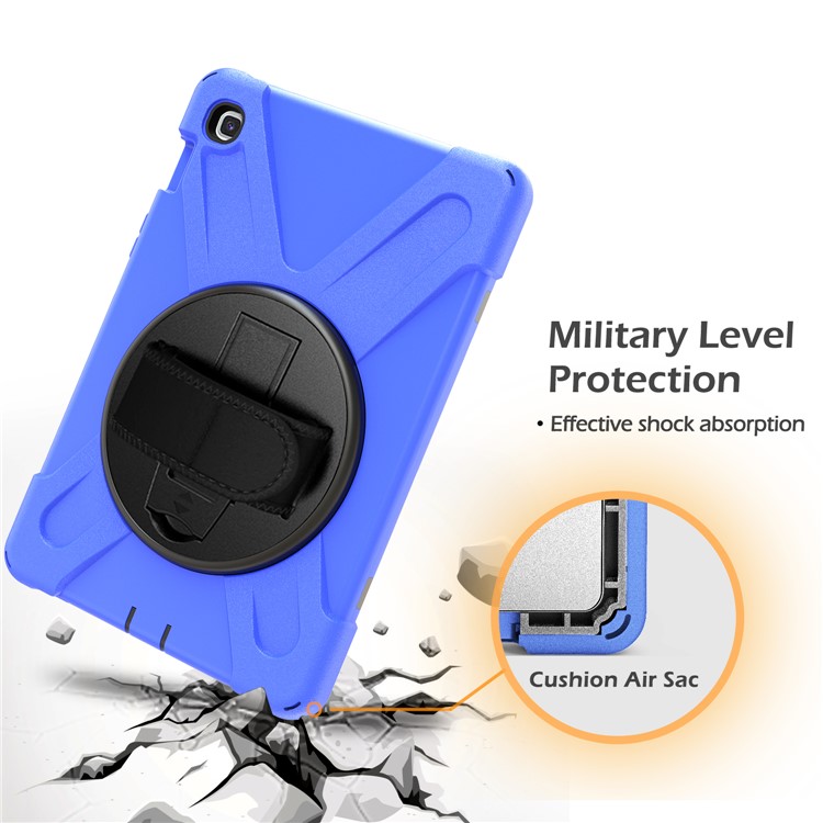 For Samsung Galaxy Tab S5e SM-T720 X-Shape 360 Degree Rotary Kickstand PC + Silicone Tablet Cover with Hand Strap - Blue-2