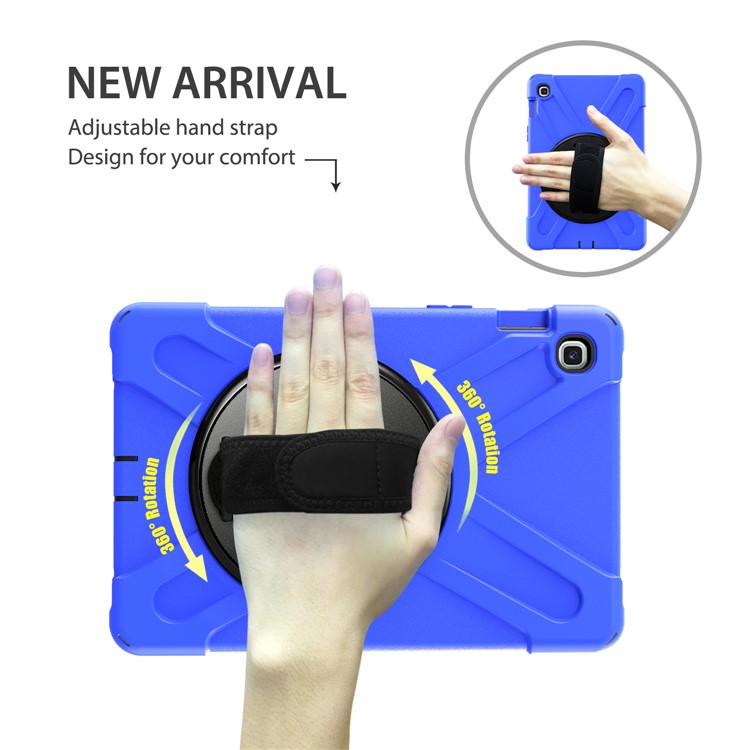 For Samsung Galaxy Tab S5e SM-T720 X-Shape 360 Degree Rotary Kickstand PC + Silicone Tablet Cover with Hand Strap - Blue-5