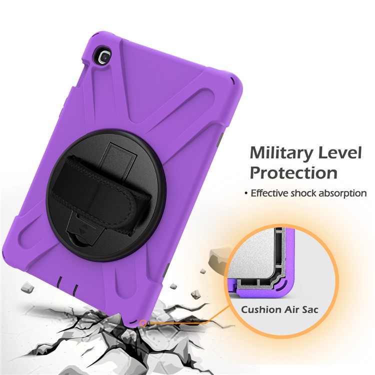 For Samsung Galaxy Tab S5e SM-T720 X-Shape 360 Degree Rotary Kickstand PC + Silicone Tablet Cover with Hand Strap - Purple-2