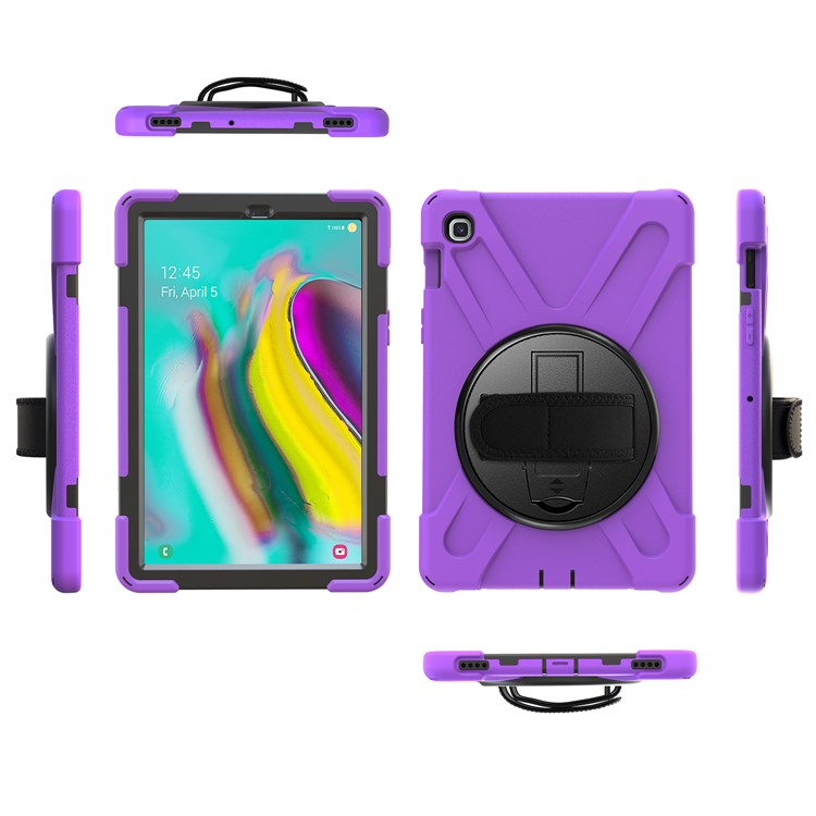 For Samsung Galaxy Tab S5e SM-T720 X-Shape 360 Degree Rotary Kickstand PC + Silicone Tablet Cover with Hand Strap - Purple-4