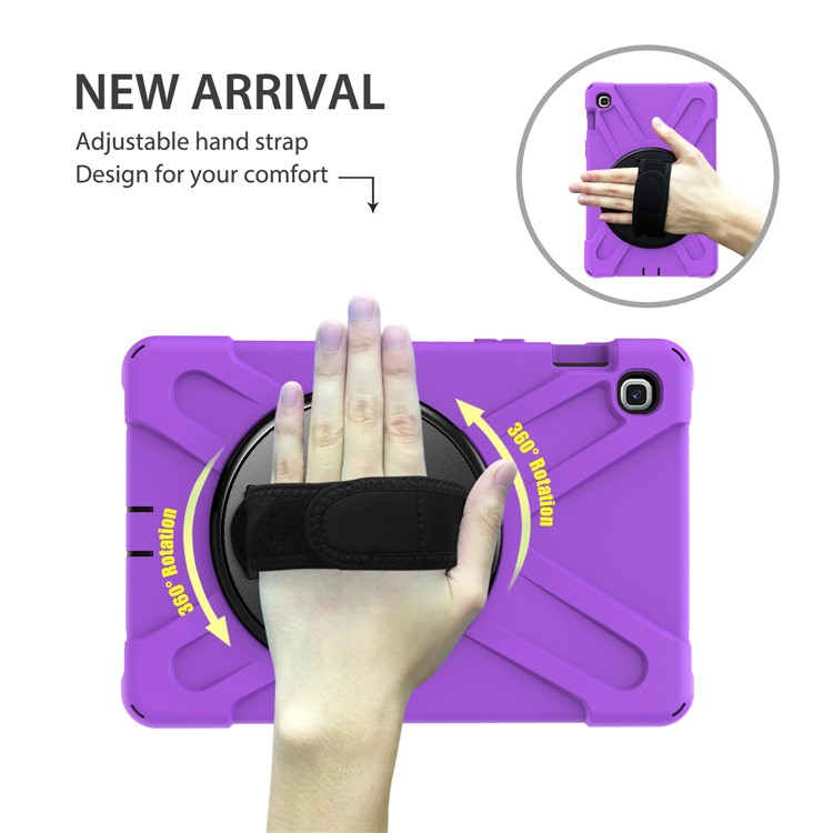 For Samsung Galaxy Tab S5e SM-T720 X-Shape 360 Degree Rotary Kickstand PC + Silicone Tablet Cover with Hand Strap - Purple-5