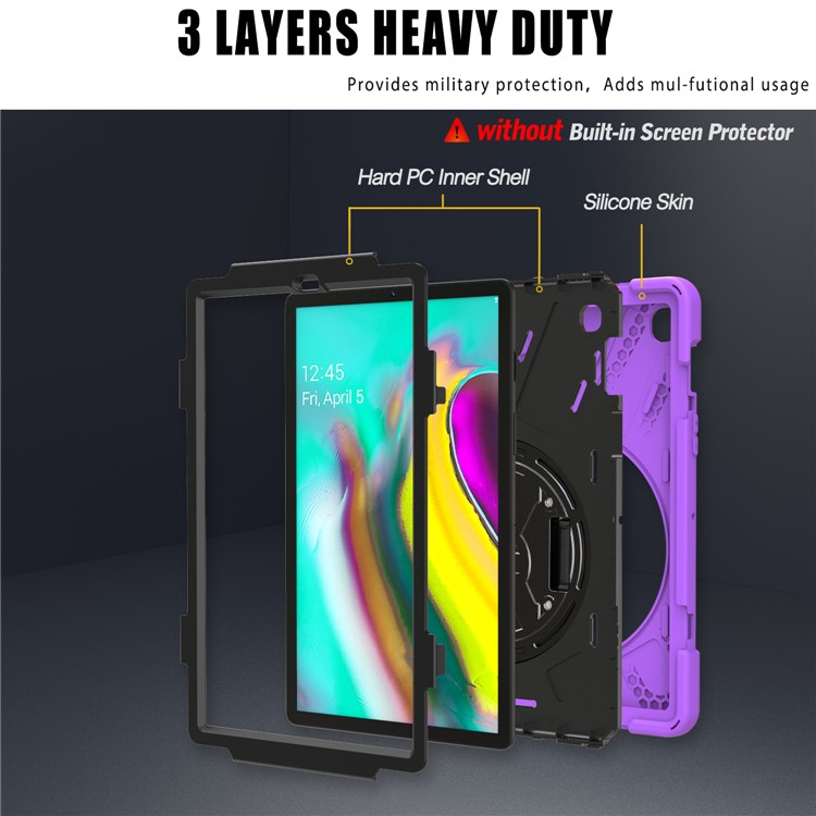 For Samsung Galaxy Tab S5e SM-T720 X-Shape 360 Degree Rotary Kickstand PC + Silicone Tablet Cover with Hand Strap - Purple-6