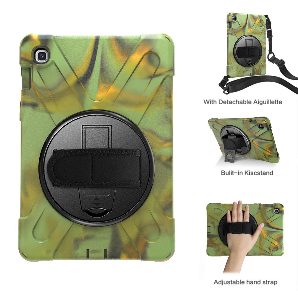 X-Shape 360 Degree Swivel PC + Silicone Combo Kickstand Shell with Hand Holder Strap and Shoulder Strap for Samsung Galaxy Tab S5e SM-T720 - Army Green-1