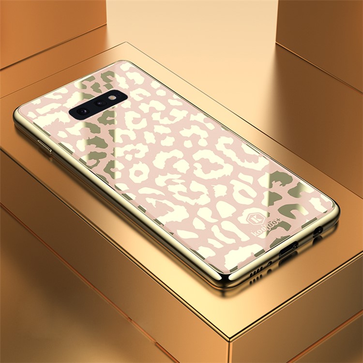 Coque De Protection En Verre Organique Pour TPU + PC + Verre Organique De Léopard Pour Samsung Galaxy S10e - Champagne D'or-1