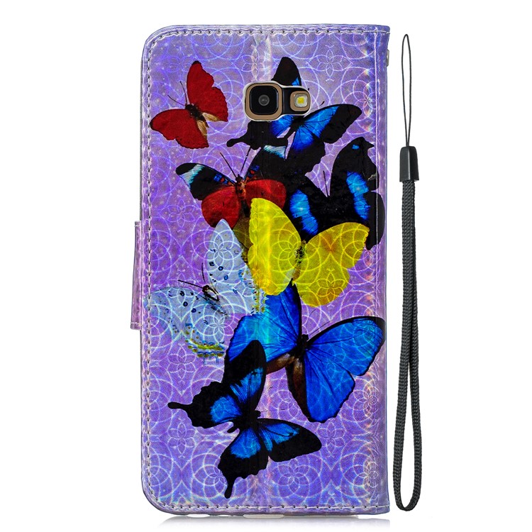 Laser Carving Pattern Printing Wallet Leather Phone Case with Strap for Samsung Galaxy J4+/J4 Plus - Colorful Butterflies-4