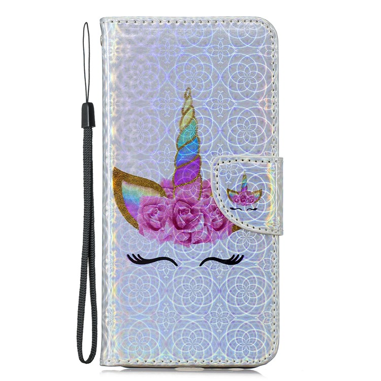 Laser Carving Pattern Printing Wallet Leather Phone Case with Strap for Samsung Galaxy J4+/J4 Plus - Happy Eyes under the Flower Hat-3