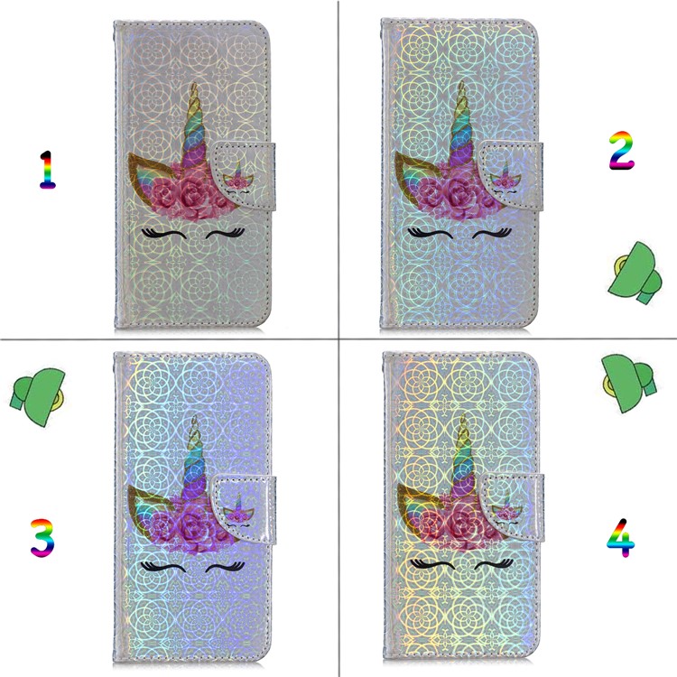 Laser Carving Pattern Printing Wallet Leather Phone Case with Strap for Samsung Galaxy J4+/J4 Plus - Happy Eyes under the Flower Hat-8