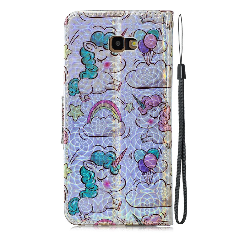 Laser Carving Pattern Printing Wallet Leather Phone Case with Strap for Samsung Galaxy J4+/J4 Plus - Unicorns and Cloud-4