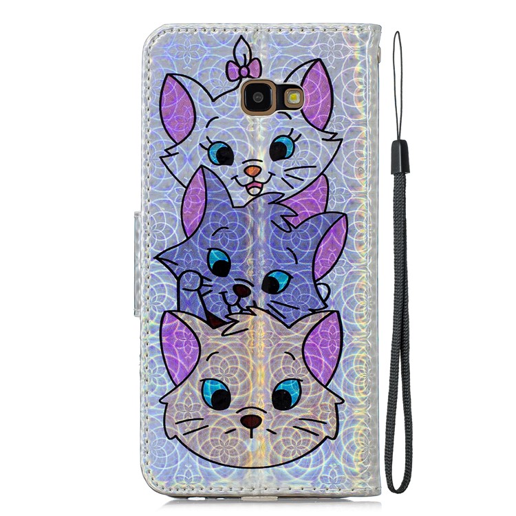 Laser Carving Pattern Printing Wallet Leather Phone Case with Strap for Samsung Galaxy J4+/J4 Plus - Three Cute Cats-4