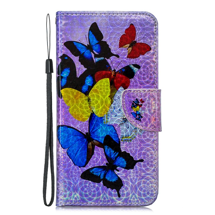 Laser Carving Pattern Printing Wallet Stand Leather Case with Strap for Samsung Galaxy J6+ - Colorful Butterflies-3