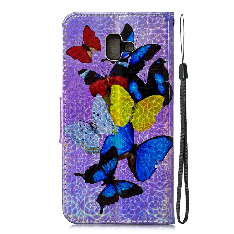 Laser Carving Pattern Printing Wallet Stand Leather Case with Strap for Samsung Galaxy J6+ - Colorful Butterflies-4