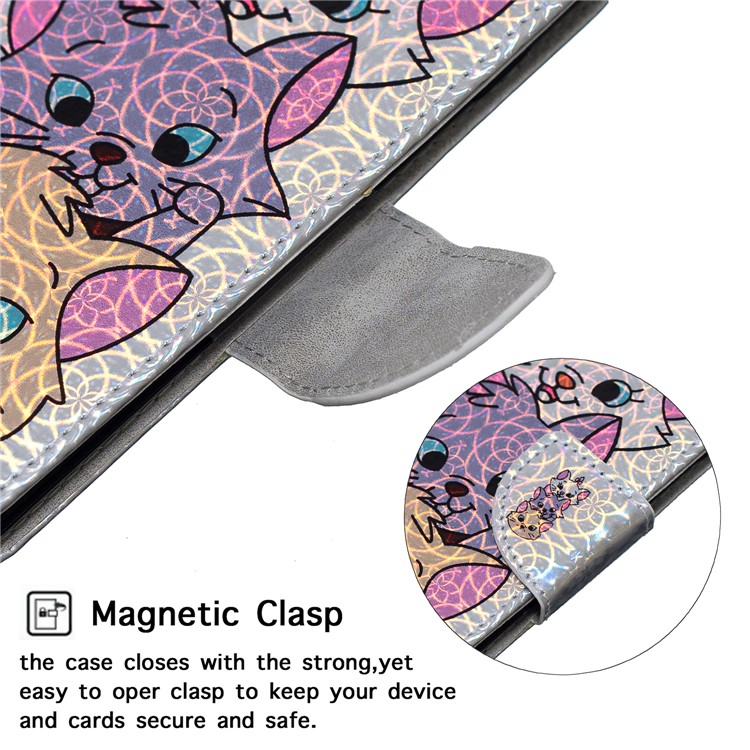 Laser Carving Pattern Printing Wallet Stand Leather Case with Strap for Samsung Galaxy J6+ - Three Cute Cats-6