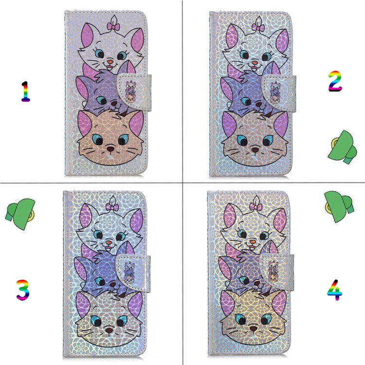 Laser Carving Pattern Printing Wallet Stand Leather Case with Strap for Samsung Galaxy J6+ - Three Cute Cats-8