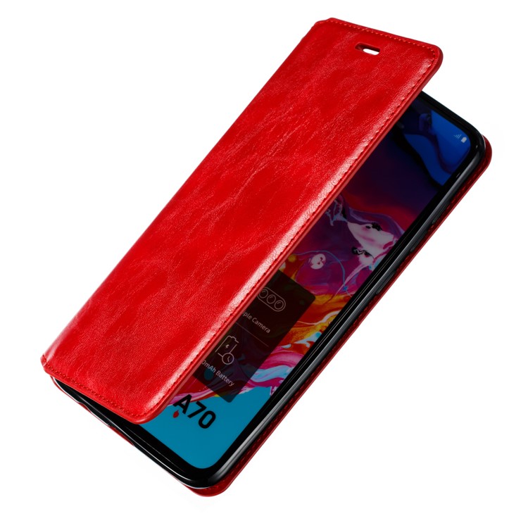 Creazy Horse Texture Leather Strong Magnetic Suction Casing for Samsung Galaxy A70 - Red-10