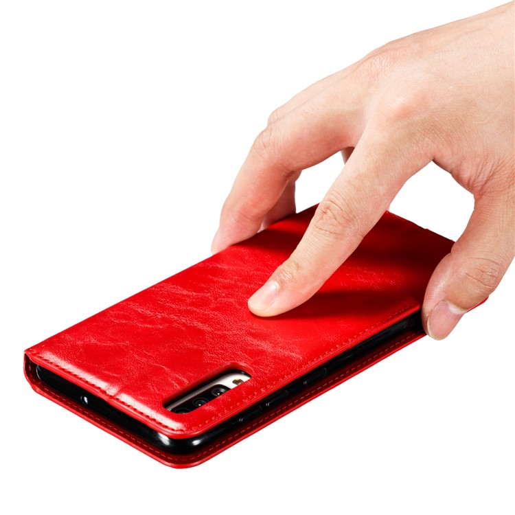 Creazy Horse Texture Leather Strong Magnetic Suction Casing for Samsung Galaxy A70 - Red-11