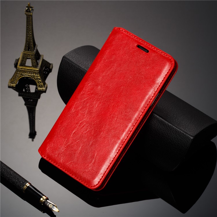 Creazy Horse Texture Leather Strong Magnetic Suction Casing for Samsung Galaxy A70 - Red-12