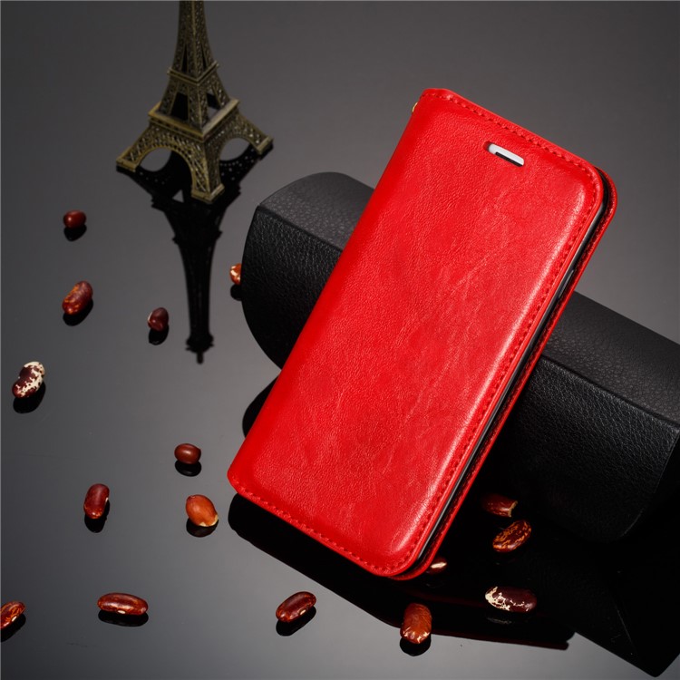 Creazy Horse Texture Leather Strong Magnetic Suction Casing for Samsung Galaxy A70 - Red-13