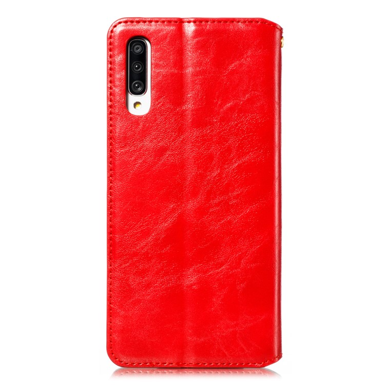 Creazy Horse Texture Leather Strong Magnetic Suction Casing for Samsung Galaxy A70 - Red-3