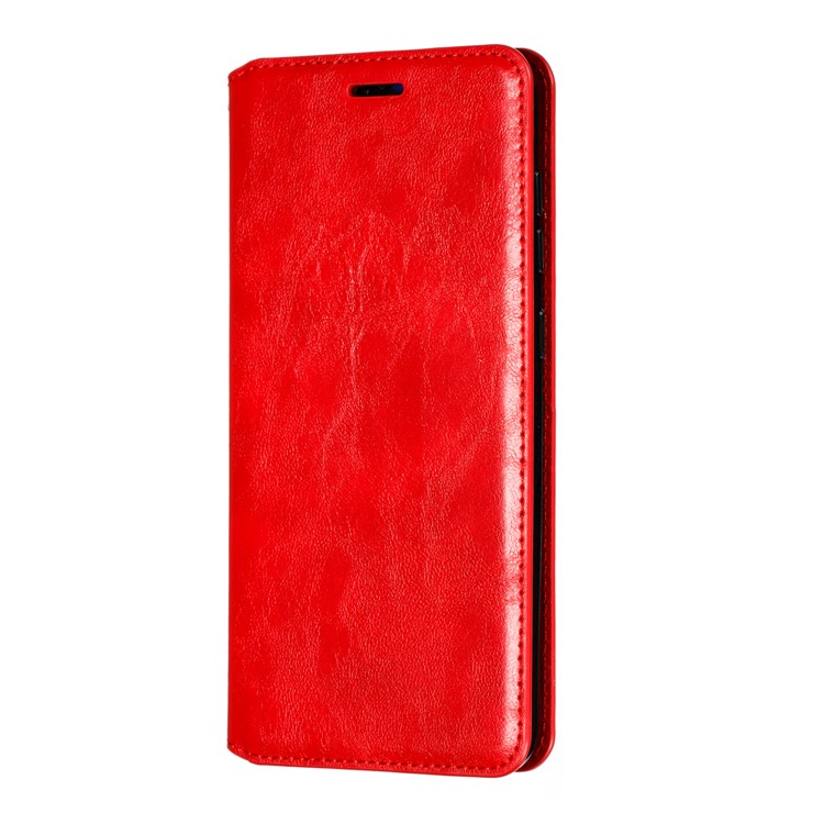 Creazy Horse Texture Leather Strong Magnetic Suction Casing for Samsung Galaxy A70 - Red-4