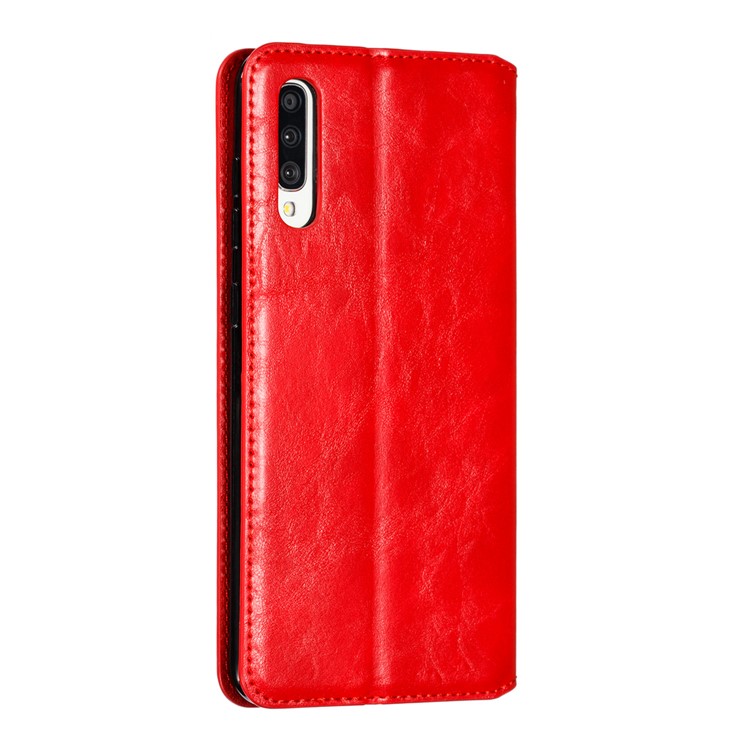 Creazy Horse Texture Leather Strong Magnetic Suction Casing for Samsung Galaxy A70 - Red-5