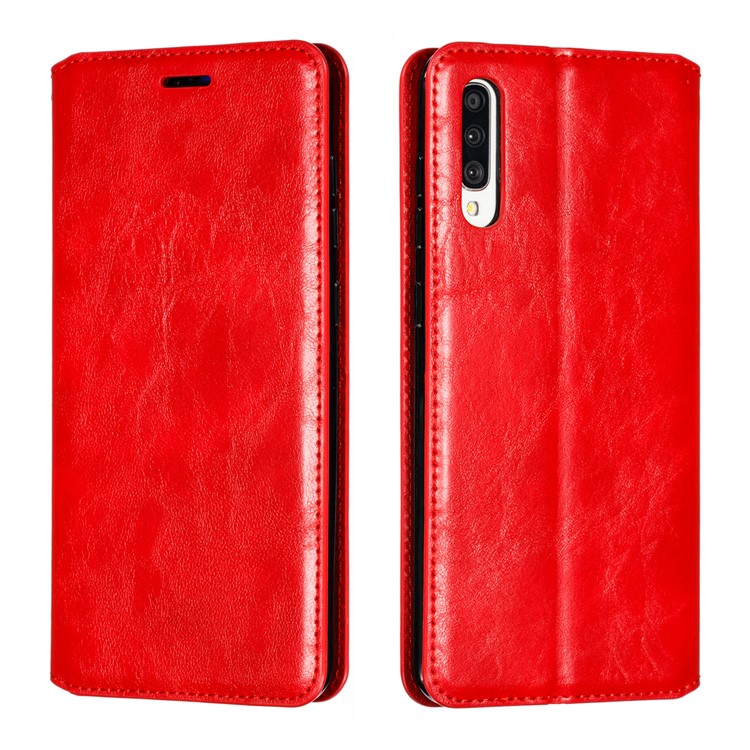 Creazy Horse Texture Leather Strong Magnetic Suction Casing for Samsung Galaxy A70 - Red-6