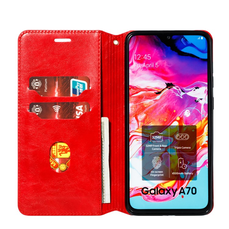 Creazy Horse Texture Leather Strong Magnetic Suction Casing for Samsung Galaxy A70 - Red-7