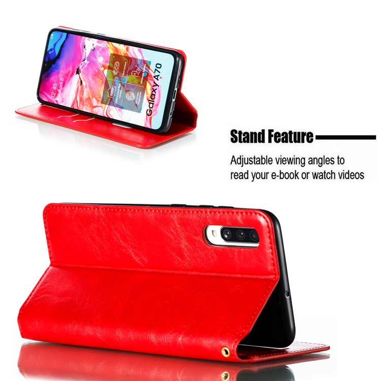 Creazy Horse Texture Leather Strong Magnetic Suction Casing for Samsung Galaxy A70 - Red-8