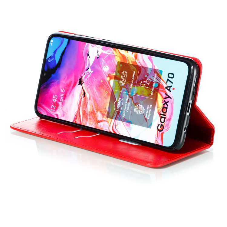 Creazy Horse Texture Leather Strong Magnetic Suction Casing for Samsung Galaxy A70 - Red-9
