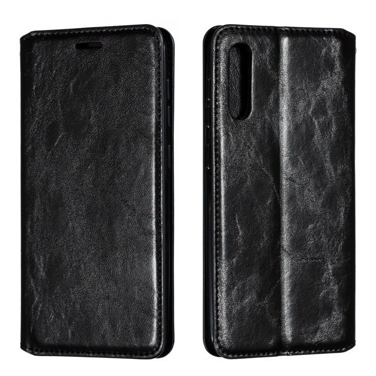 Creazy Horse Texture Leather Strong Magnetic Suction Case for Samsung Galaxy A50 - Black-5