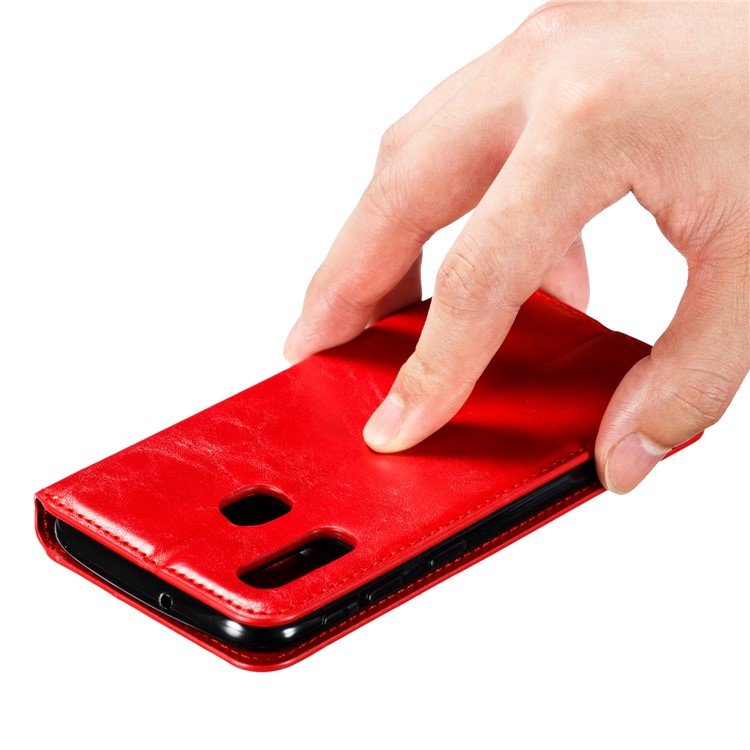 Creazy Horse Texture PU Leather Strong Magnetic Suction Case for Samsung Galaxy A40 - Red-11