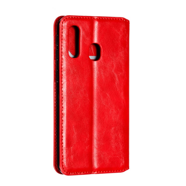 Creazy Horse Texture PU Leather Strong Magnetic Suction Case for Samsung Galaxy A40 - Red-5