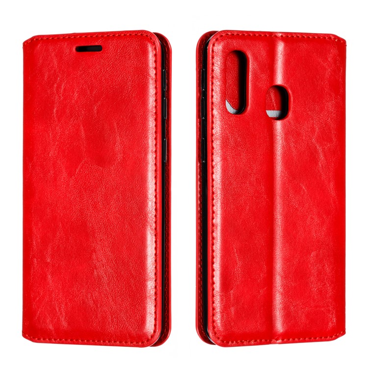 Creazy Horse Texture PU Leather Strong Magnetic Suction Case for Samsung Galaxy A40 - Red-6