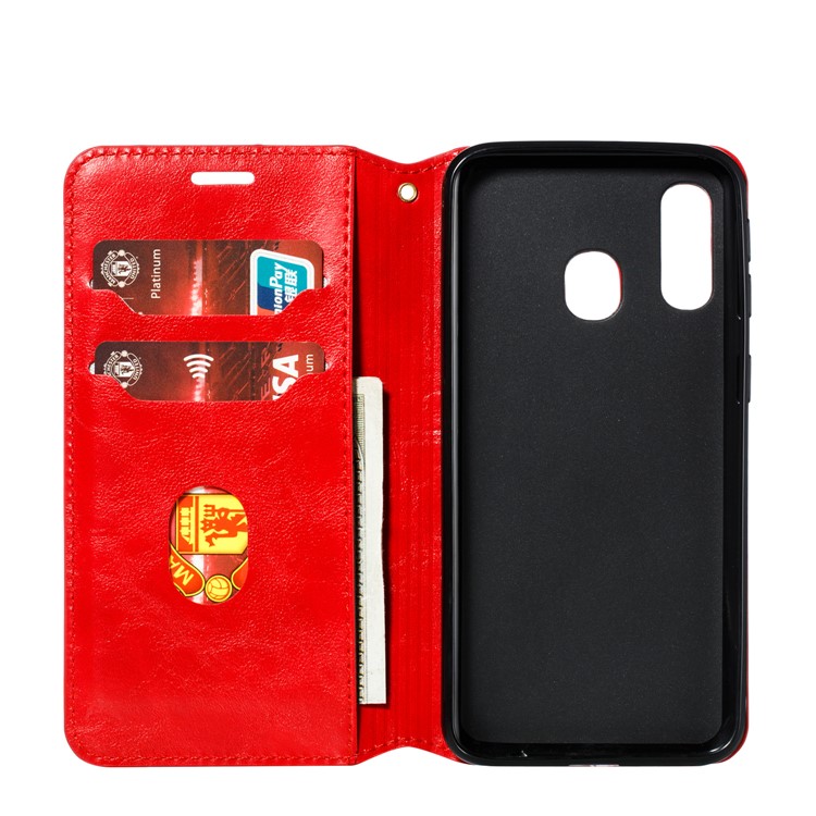 Creazy Horse Texture PU Leather Strong Magnetic Suction Case for Samsung Galaxy A40 - Red-7