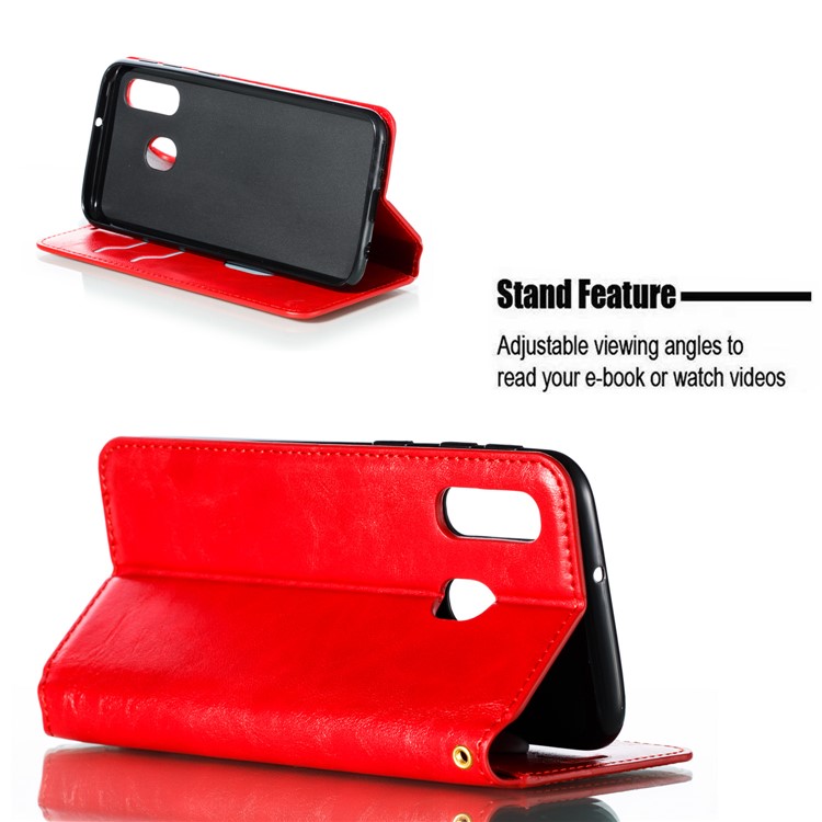 Creazy Horse Texture PU Leather Strong Magnetic Suction Case for Samsung Galaxy A40 - Red-8