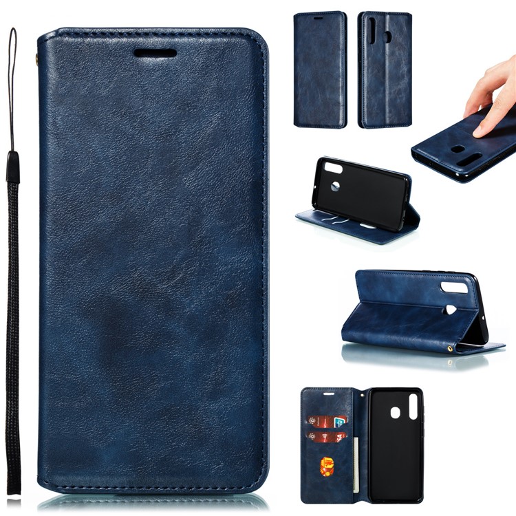 

Crazy Horse Texture Leather Strong Magnetic Suction Mobile Phone Case for Samsung Galaxy A20 / A30 - Blue, Galaxy A20