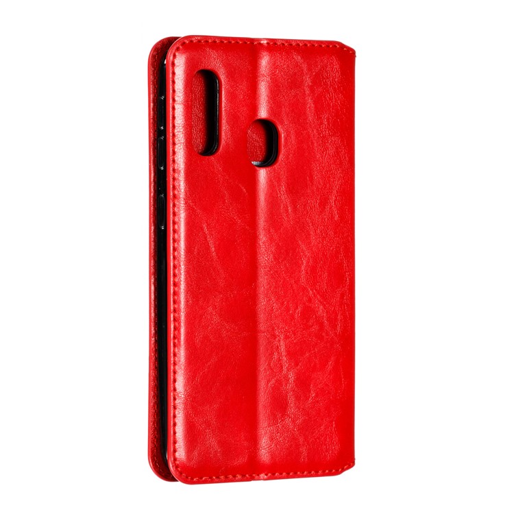 Creazy Horse Texture Leather Strong Magnetic Suction Shell for Samsung Galaxy A20e - Red-5