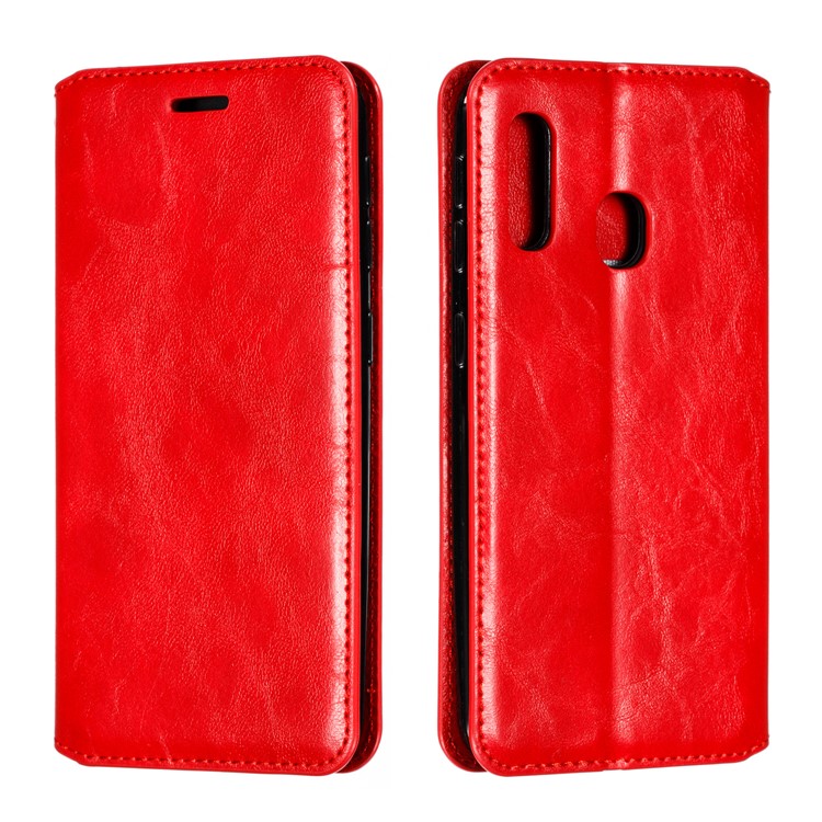 Creazy Horse Texture Leather Strong Magnetic Suction Shell for Samsung Galaxy A20e - Red-6