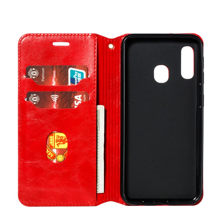 Creazy Horse Texture Leather Strong Magnetic Suction Shell for Samsung Galaxy A20e - Red-7