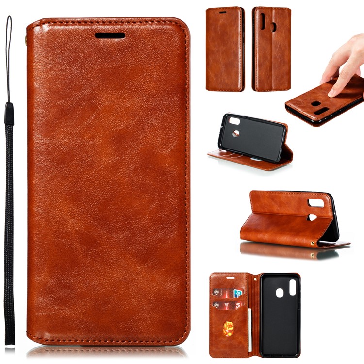 

Creazy Horse Texture Leather Strong Magnetic Suction Shell for Samsung Galaxy A20e - Brown, Galaxy A20e