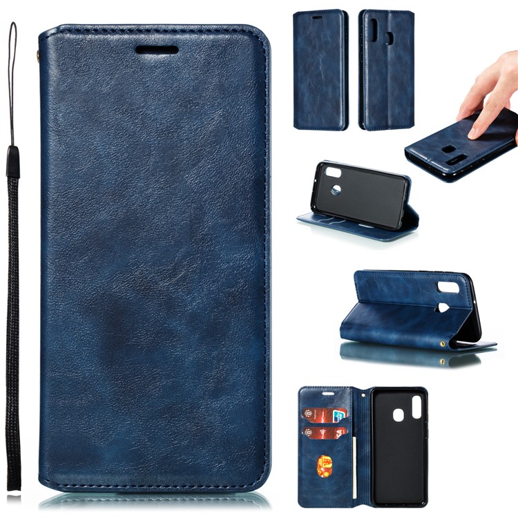 

Creazy Horse Texture Leather Strong Magnetic Suction Shell for Samsung Galaxy A20e - Blue, Galaxy A20e