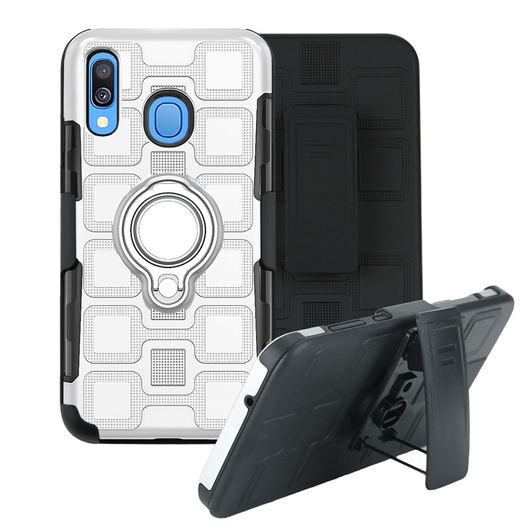 

Geometric Pattern TPU+PC Hybrid Phone Cover with Kickstand Belt Clip for Samsung Galaxy A40 - Silver, Galaxy A40
