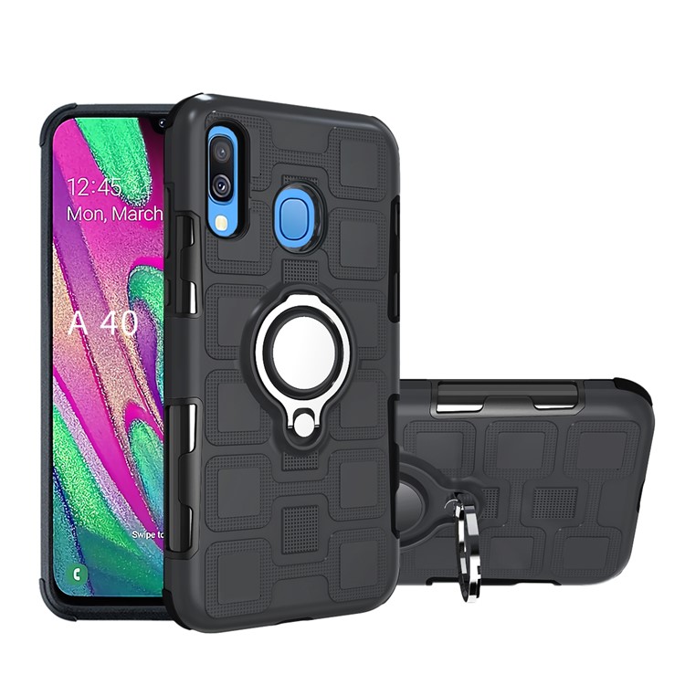 Geometric Pattern TPU+PC Phone Shell with Magnetic Car Mount Ring Holder for Samsung Galaxy A40 - Black-1