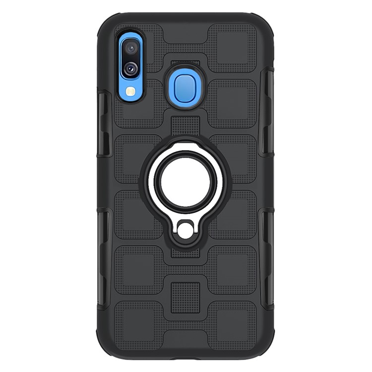 Geometric Pattern TPU+PC Phone Shell with Magnetic Car Mount Ring Holder for Samsung Galaxy A40 - Black-5