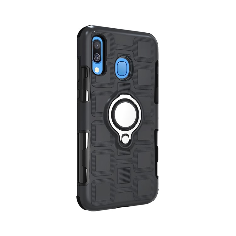 Geometric Pattern TPU+PC Phone Shell with Magnetic Car Mount Ring Holder for Samsung Galaxy A40 - Black-6