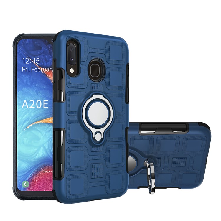 Geometric Pattern TPU PC Hybrid Case with Magnetic Car Mount Ring Holder for Samsung Galaxy A20e - Dark Blue-1