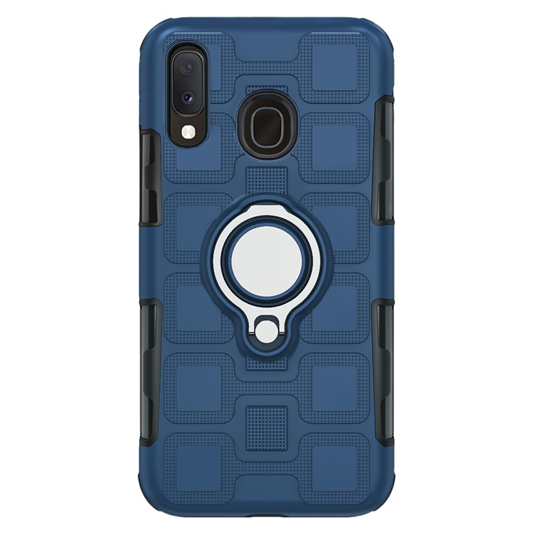 Geometric Pattern TPU PC Hybrid Case with Magnetic Car Mount Ring Holder for Samsung Galaxy A20e - Dark Blue-2