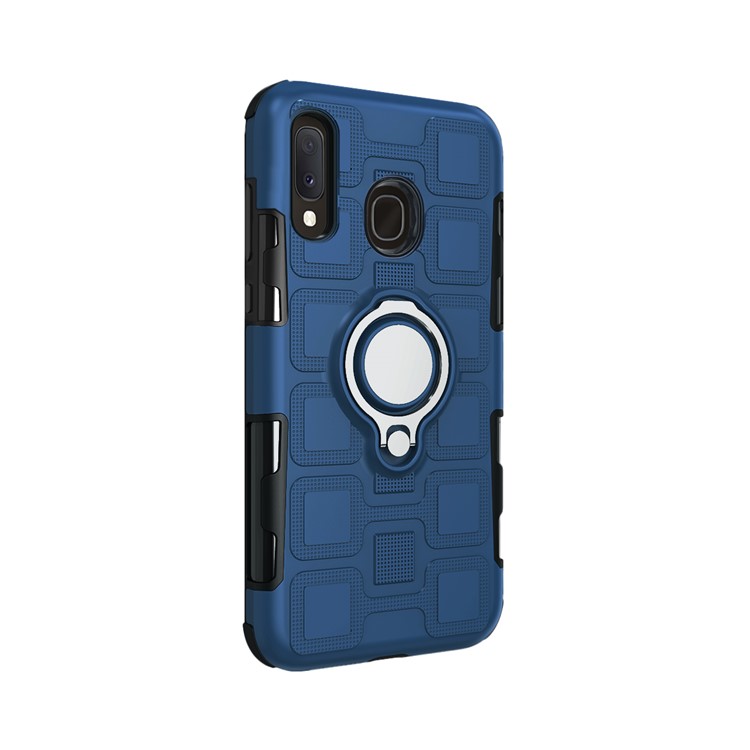 Geometric Pattern TPU PC Hybrid Case with Magnetic Car Mount Ring Holder for Samsung Galaxy A20e - Dark Blue-3