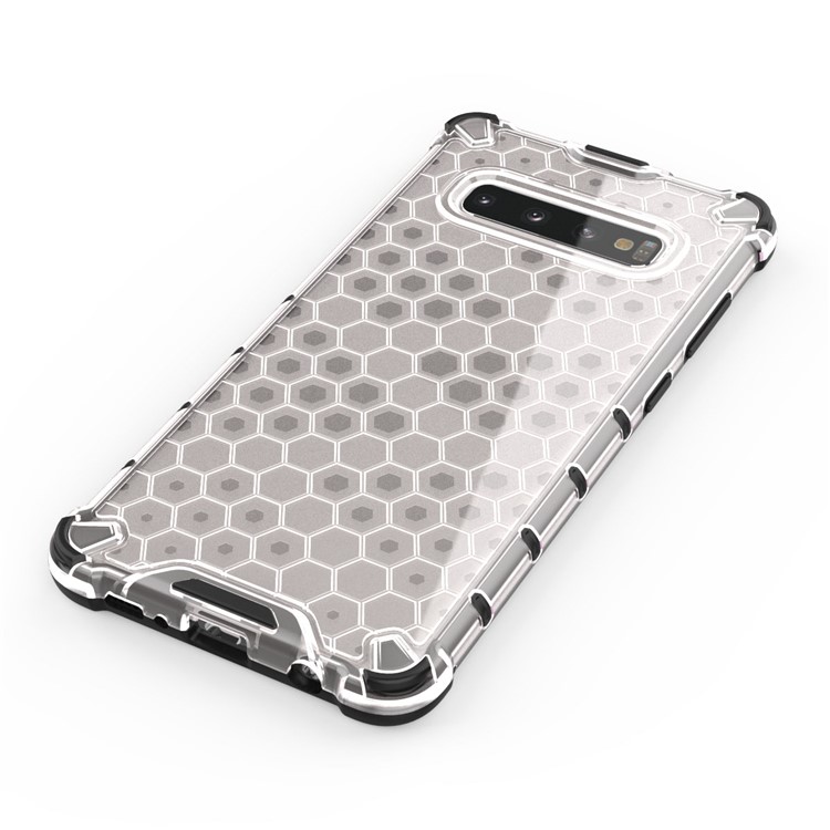 Honeycomb Shock Absorber TPU + PC + Silicone Hybrid Phone Case for Samsung Galaxy S10 Plus - White-2