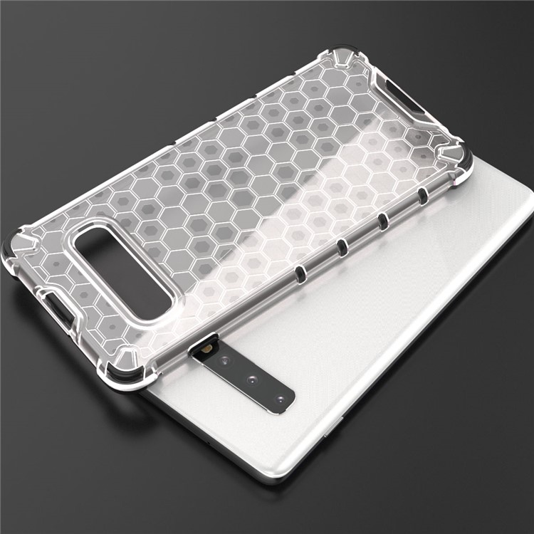 Honeycomb Shock Absorber TPU + PC + Silicone Hybrid Phone Case for Samsung Galaxy S10 Plus - White-4