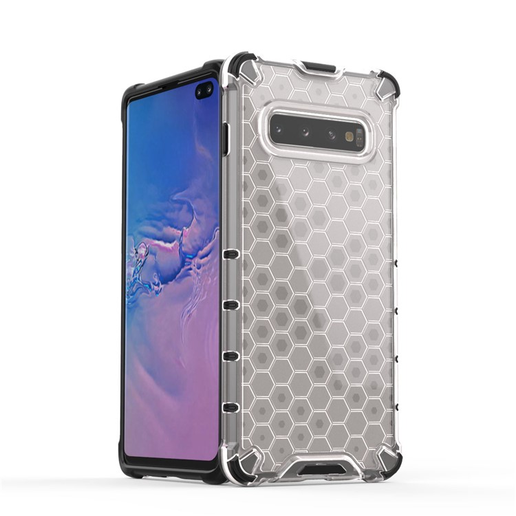 Honeycomb Shock Absorber TPU + PC + Silicone Hybrid Phone Case for Samsung Galaxy S10 Plus - White-7